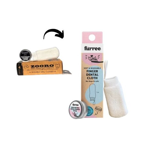 Fürree ujjra húzható fogtisztító kendő kutyáknak és macskáknak, ajándék fogmosó porral