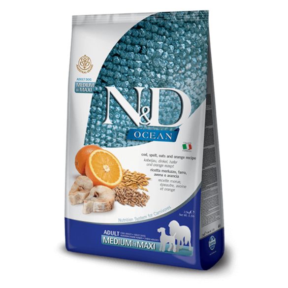 N&D Ocean Low Grain tőkehal&narancs adult medium&maxi 2x 12kg