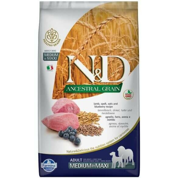 N&D Dog Ancestral Grain bárány, tönköly, zab, áfonya adult med&maxi 2x12kg