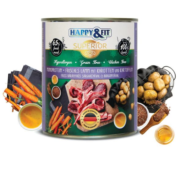 Happy&Fit Superior 100% Monoprotein– Friss bárányhús sárgarépával és burgonyával 400g