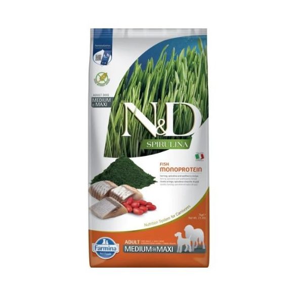 N&D Spirulina Dog Hering Adult Medium/Maxi Kutyatáp 7kg