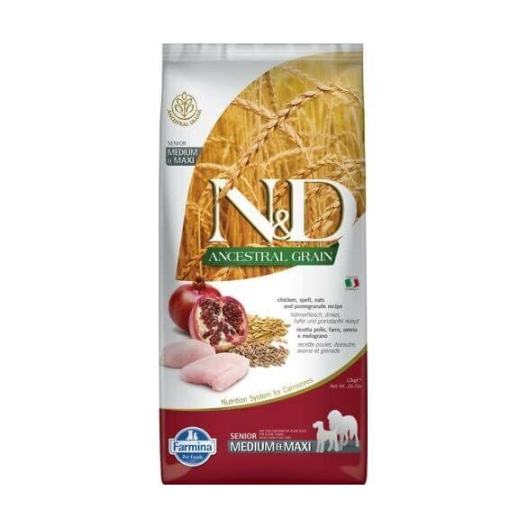 N&D Dog Ancestral Grain csirke, tönköly, zab&gránátalma senior medium&maxi 12kg